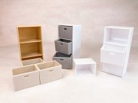 【可動フィギュア用に】ミニチュア「3段カラーボックス」100円ショップで発売中の画像